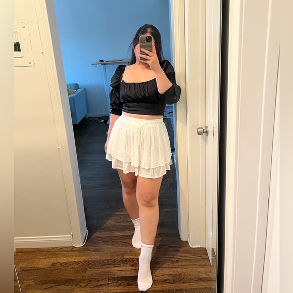 H&M black square neck smocked back cropped top - Picture 1 of 10